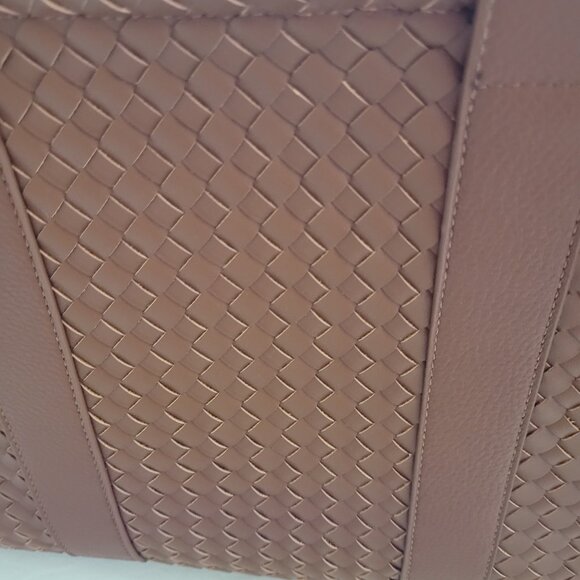 Cognac Brown Vegan Leather Woven Tote Bag & Wallet - Picture 6 of 12